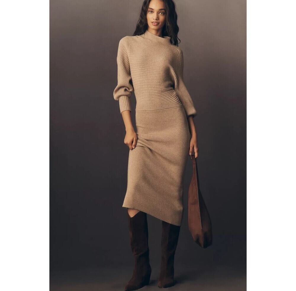 By Anthropologie Long-Sleeve Slim Sweater Midi Dress